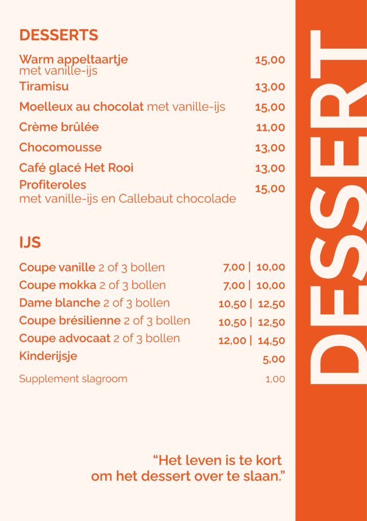 Dessertkaart Brasserie Het Rooi Berchem