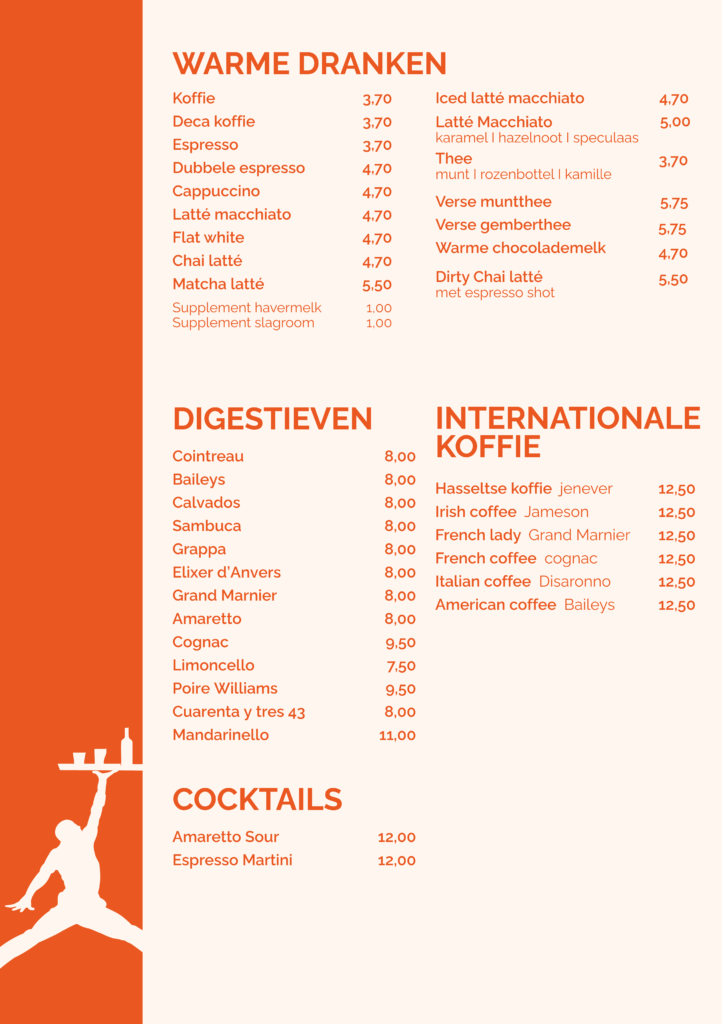 Drankenkaart koffie, digestieven en cocktails bij Het Rooi Berchem